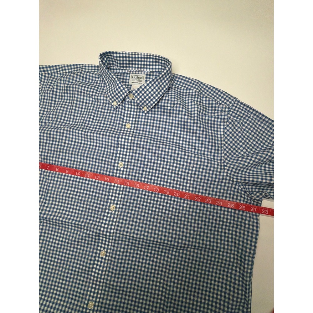 LL Bean Mens Traditional Fit Gingham Button Down Shirt‎ Blue White XL REG - Picture 5 of 10